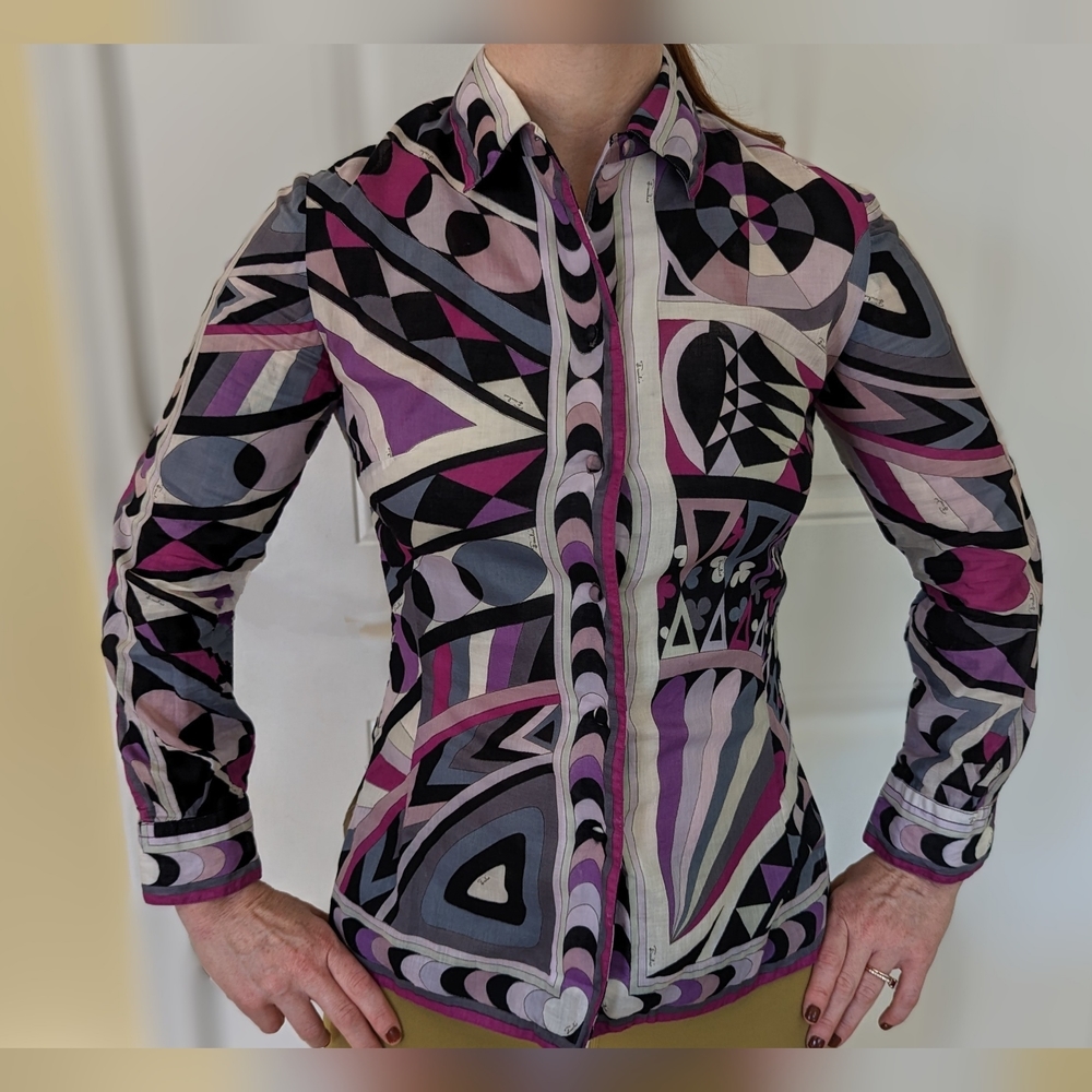 Vintage Emilio Pucci Long Sleeved Mod Geometric Blouse Saks 5th Avenue